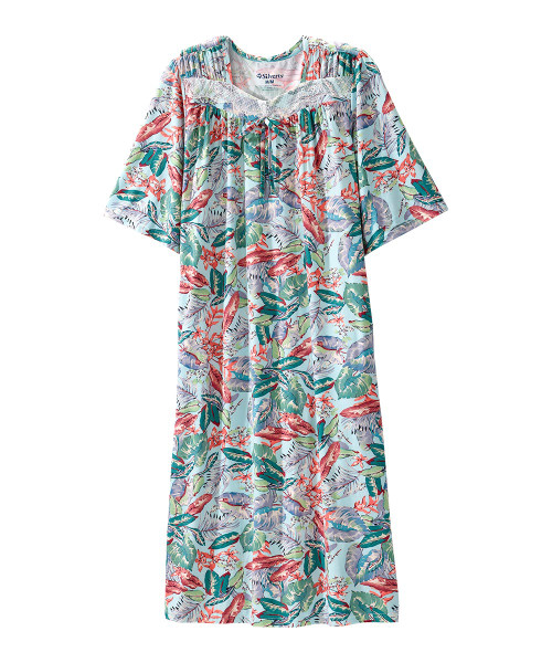 Women's Open Back Lace Trim Nightgown with Pockets - Millie Floral Sizes: S-3XL