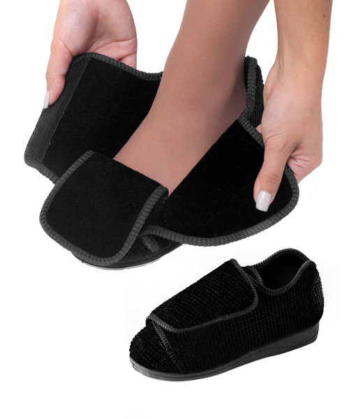 Silverts SV10100 Womens Extra Extra Wide Slippers Black, Size=6, SV10100-SV2-6