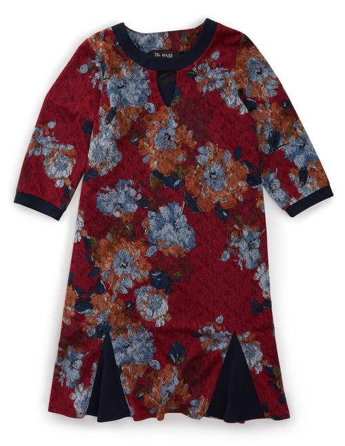 Silverts SV21170 Women's Open Back Flounce 3/4 Sleeve Dress Maroon/Denim, Size=2XL, SV21170-SV1425-2XL Silverts SV21170 Women's Open Back Flounce 3/4 Sleeve Dress Maroon/Denim, Size=2XL, SV21170-SV1425-2XL