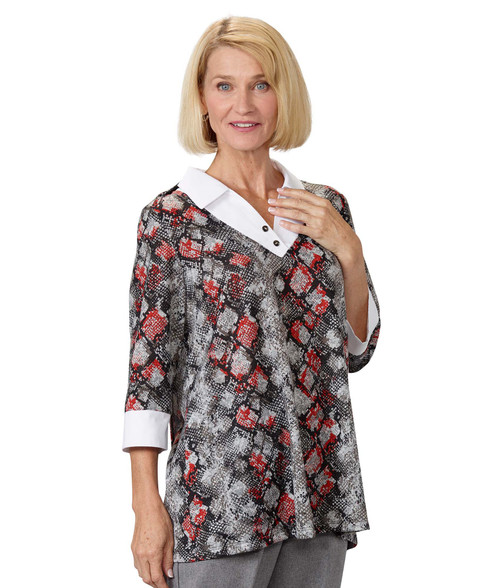 Silverts SV22150 Women's Open Back Collared Top Gray/Black, Size=XL, SV22150-SV1427-XL