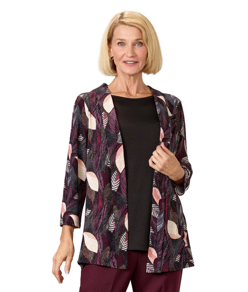 Silverts SV24690 Women's Open Back Twofer Top Abstract Floral, Size=S, SV24690-SV1045-S