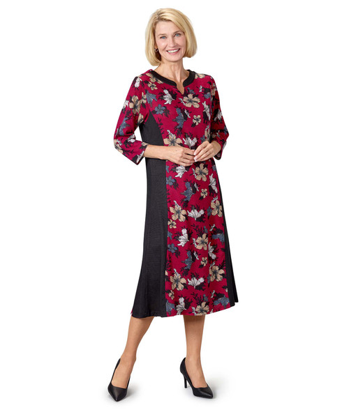 Silverts SV24940 Women's Stylish Color Block Open Back Dress Red Floral, Size=S, SV24940-SV1442-S