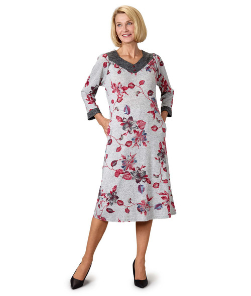 Silverts SV24950 Women's Open Back Sweater Knit Dress Diamond Neckline Gray Floral, Size=XL, SV24950-SV1440-XL Silverts SV24950 Women's Open Back Sweater Knit Dress Diamond Neckline Gray Floral, Size=XL, SV24950-SV1440-XL