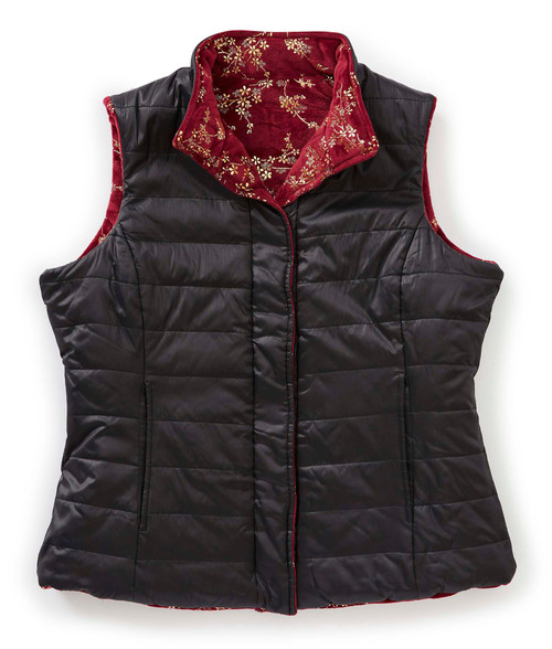 Silverts SV27030 Women's Sleeveless Reversible Magnetic Front Vest Black/Wine, Size=2XL, SV27030-SV1449-2XL