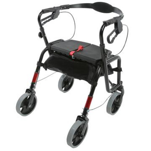 PCP Medical 5305 Lightweight Folding ROLLATOR/WALKER, 8" 4-wheeled, center-folding, loop brakes, seat, basket,black