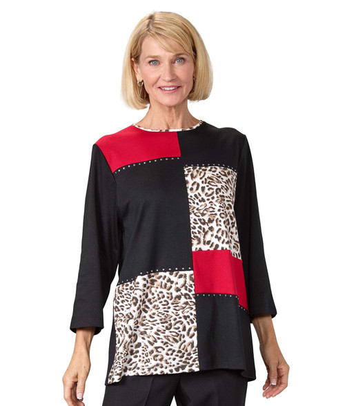 Silverts SV22110 Womens Stylish Adaptive Top Red/Leo/Black, Size=S, SV22110-SV1395-S
