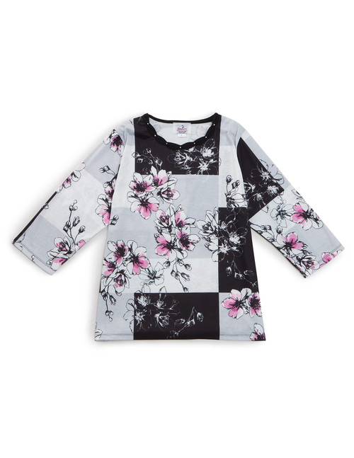 Silverts SV22120 Womens Adaptive Scallopped Neck Open Back Top Black/Pink, Size=L, SV22120-SV1294-L