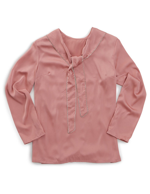 Silverts SV23780 Womens Adaptive Open Back Tie Front Scarf Top Pink, Size=M, SV23780-SV14-M