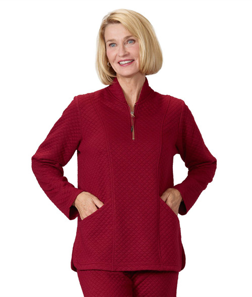 Silverts SV24810 Women's Easy Dressing Open Back Half Zip Track Suit Top Wine, Size=L, SV24810-SV10-L