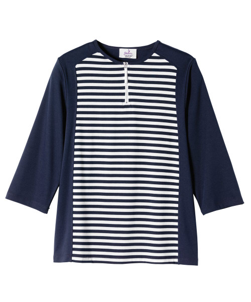 Silverts SV22540 Womens Adaptive Open Back Top with Zippered-Neck Navy/White, Size=3XL, SV22540-S50333-3XL