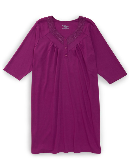 Silverts SV26210 Soft Womens Lace-Trimmed Hospital Patient Gown  Magenta, Size=M, SV26210-SV247-M