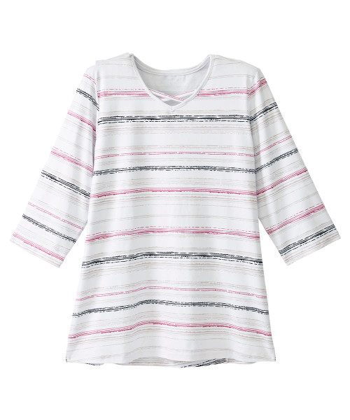 Silverts SV141 Senior Women's Adaptive Open Back Criss Cross Neckline Top Multi-Stripe, Size=L, SV141-SV2012-L