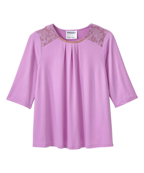 Silverts SV162 Senior Women's Adaptive Open Back Lace Embellished Top Lilac, Size=M, SV162-SV95-M