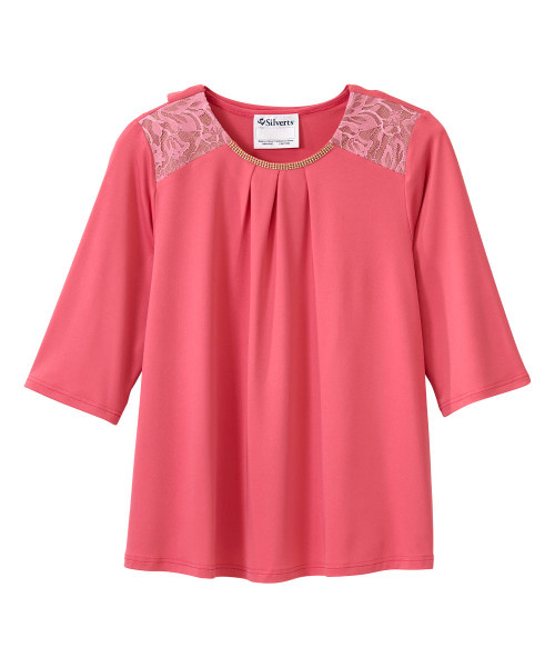 Silverts SV162 Senior Women's Adaptive Open Back Lace Embellished Top Dusty Pink, Size=2XL, SV162-SV282-2XL
