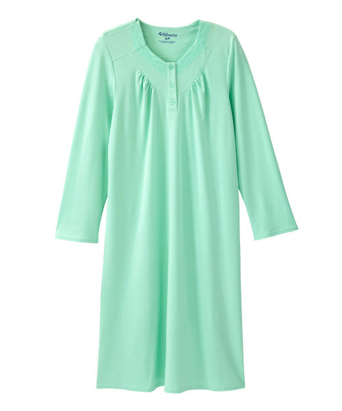 Silverts SV26210 Soft Womens Lace-Trimmed Hospital Patient Gown Menthol Green, Size=M, SV26210-MEGR-M