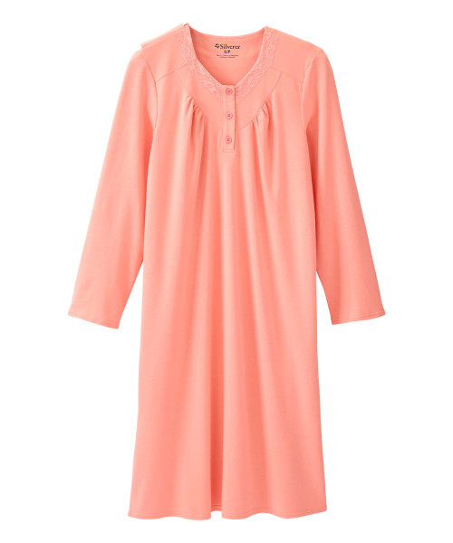 Silverts SV26210 Soft Womens Lace-Trimmed Hospital Patient Gown Pale Cantaloupe, Size=S, SV26210-PACT-S