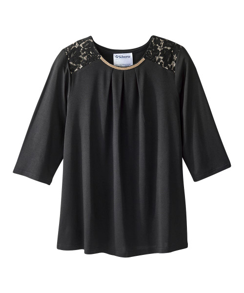 Silverts SV162 Senior Women's Adaptive Open Back Lace Embellished Top Black, Size=XS, SV162-SV2-XS