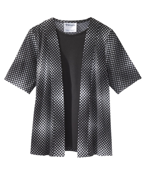 Silverts SV173 Top Blouse Twofer Short Sleeve Open Back Dots Print, Size=2XL, SV173-SV2089-2XL