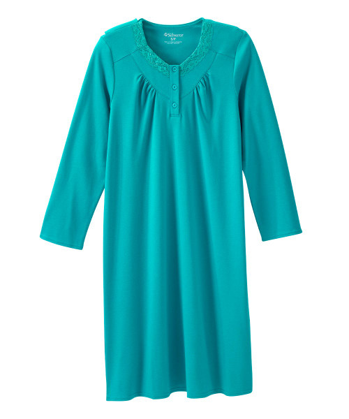 Silverts SV26210 Soft Womens Lace-Trimmed Hospital Patient Gown Teal Blue, Size=3XL, SV26210-TLB-3XL