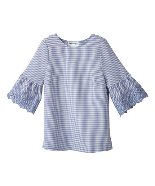 Silverts SV160 Senior Women's Adaptive Open Back Embroidered Top Chambray Squares, Size=M, SV160-SV2024-M Silverts SV160 Senior Women's Adaptive Open Back Embroidered Top Chambray Squares, Size=M, SV160-SV2024-M