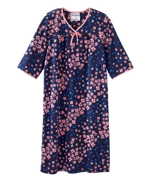 Silverts SV26000 Senior Women's Adaptive Open Back Knit Printed Nightgown Diagonal Floral, Size=XL, SV26000-DIAG-XL