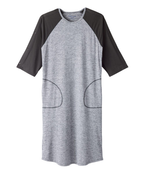 Silverts SV614 Men's Post Surgery Adaptive Recovery Nightgown Heather Gray/Black, Size=XL, SV614-SV2079-XL