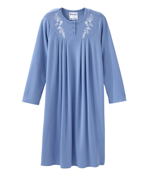Hospital Gowns -Women's Adaptive Open Back Solid Knit Nightgown Ciel Blue,  L-3XL Hospital Gowns -Women's Adaptive Open Back Solid Knit Nightgown Ciel Blue,  L-3XL