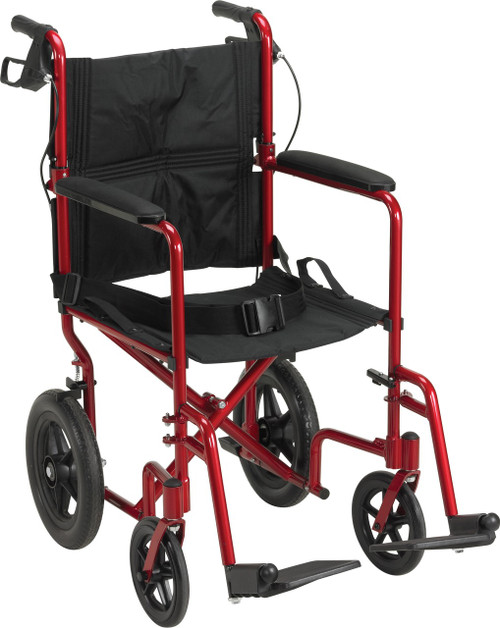 Drive Medical EXP19LTRD Lightweight Expedition Transport Wheelchair with Hand Brakes, Red Drive Medical EXP19LTRD Lightweight Expedition Transport Wheelchair with Hand Brakes, Red