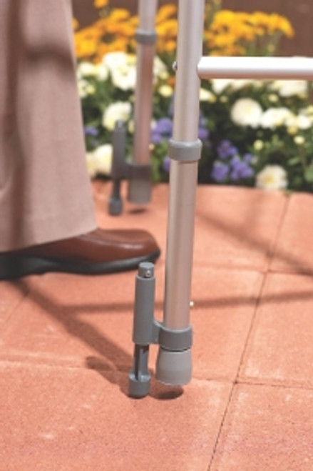 Provide safe, gradual rear leg braking action and smooth forward movement when used with front wheel attachments.
Glidebrake firmly engages the rubber on the floor when weight is placed on the walker. Provide safe, gradual rear leg braking action and smooth forward movement when used with front wheel attachments.
Glidebrake firmly engages the rubber on the floor when weight is placed on the walker.