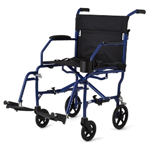 This durable transport chair weighs less than 15 lb. (6 kg), yet has a weight capacity of 300 lb. (136 kg)
Compact design folds up easily for travel and storage
Carry handles on the seat for simple portability, plus a seat belt and cup holder for safety and convenience
Permanent restaurant-style armrests allow for sitting closer to tables and desks
Made of high-grade aluminum and soft nylon; 8" rear wheels This durable transport chair weighs less than 15 lb. (6 kg), yet has a weight capacity of 300 lb. (136 kg)
Compact design folds up easily for travel and storage
Carry handles on the seat for simple portability, plus a seat belt and cup holder for safety and convenience
Permanent restaurant-style armrests allow for sitting closer to tables and desks
Made of high-grade aluminum and soft nylon; 8" rear wheels
