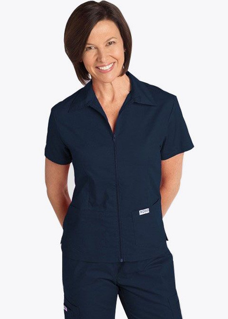 MOBB Zipper Front Ladies Work Top  Navy Small