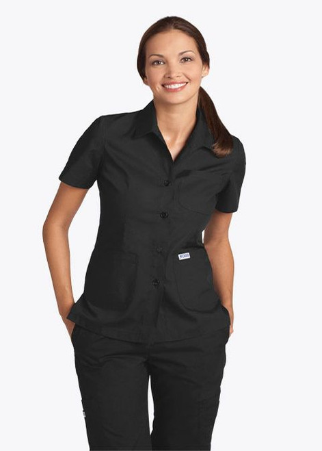 MOBB Button Front Ladies Work Top Black Medium