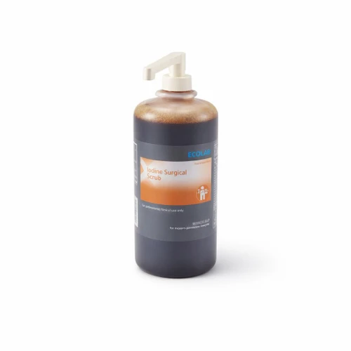 Ecolab Iodine Surgical Scrub Solution, 800 mL (EA/1, pump) — Three-quarter hero (single-bottle) — primary product identification