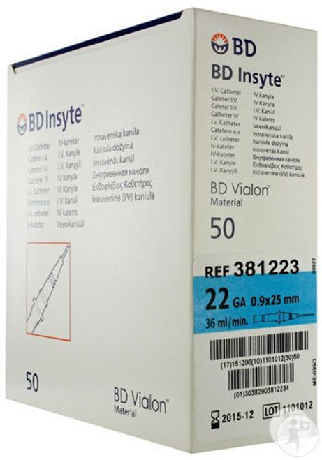 BD 381323 IV CATHETER INSYTE WINGED 22GA x 1.01" Blue BX/50 (BD 381323) BD 381323 IV CATHETER INSYTE WINGED 22GA x 1.01" Blue BX/50 (BD 381323)