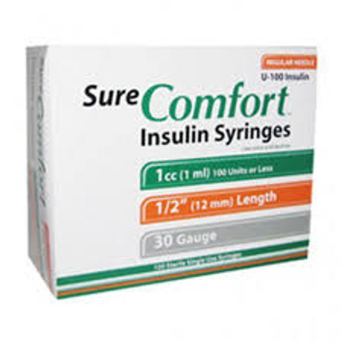 SURE COMFORT INSULIN SYRINGE, 30G, 1/2" (12mm), 1cc (22-6210) SURE COMFORT INSULIN SYRINGE, 30G, 1/2" (12mm), 1cc (22-6210)
