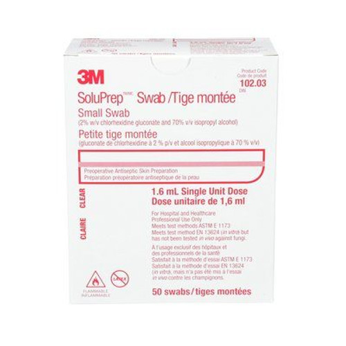 3M-10203 SOLUPREP 2% CHG, 70% ISO ALCOHOL CLEAR SOLUTION SWABSTICKS BX/50 (3M-10203) 3M-10203 SOLUPREP 2% CHG, 70% ISO ALCOHOL CLEAR SOLUTION SWABSTICKS BX/50 (3M-10203)