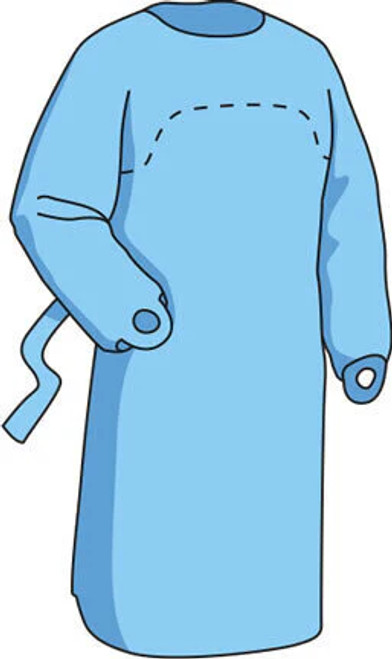 AMG - AMG 018-396 - CS/50 MEDPRO DEFENSE IMPERVIOUS ISOLATION GOWN MEDIUM BLUE OVERHEAD HALF-BACK WAIST TIES THUMB-HOOKS
