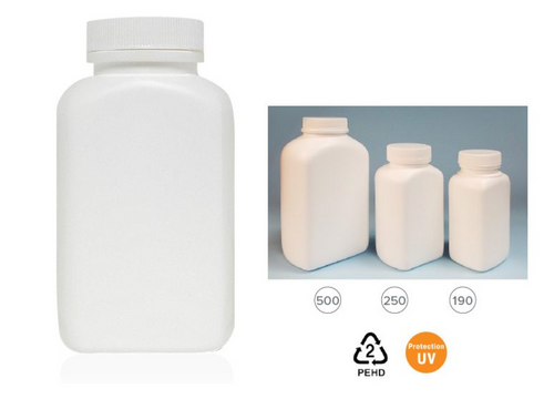 OBLONG WHITE PLASTIC BOTTLE CS/50 250ML 