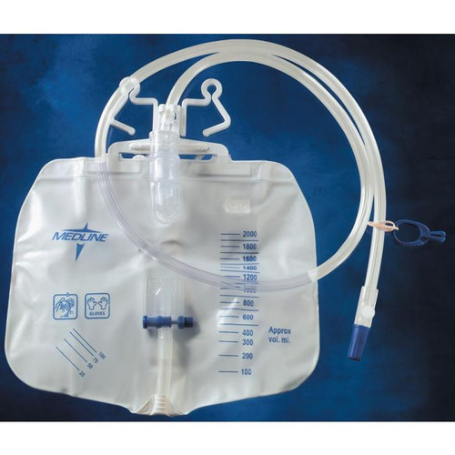 URINARY DRAINAGE BAG 2000ML WITH ANTI-REFLUX TOWER & METAL DRAIN CLAMP LUER LOCK LATEX-FREE STERILE CASE/20 EACH