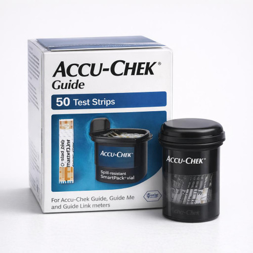 Accu-Chek Guide Test Strips — 50 ct (for Accu‑Chek Guide / Guide Me / Guide Link meters) — Front-facing hero box shot (primary listing image)