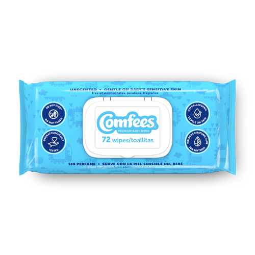 52132 - COMFEES UNSCENTED BABY WIPES VITAMIN E & ALOE HYPOALLERGENIC - 12 Packs of 72