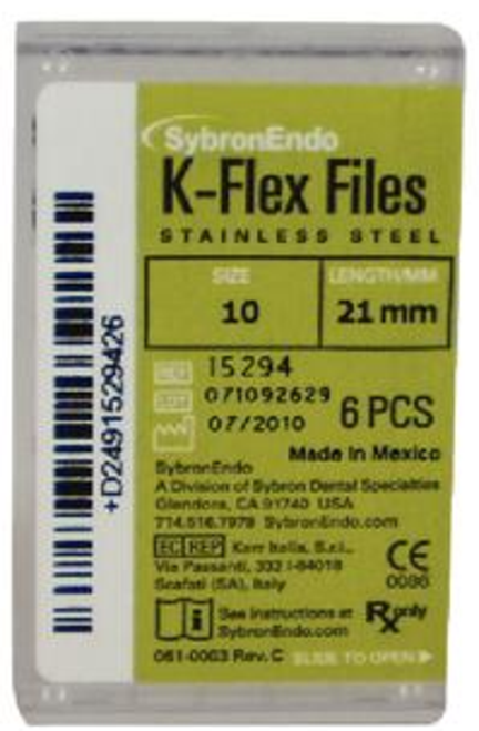 Lima Endodontica Kerr Dental SybronEndo K-File Acciaio Inox 21mm #10 (confezione 6 Pz)