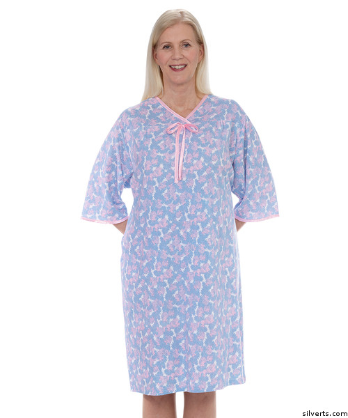 Buy Online Silvert's 260003003 Women's Hospital Gowns Soft Cotton Knit  Adaptive Pattern , Size Large, BLUE DESERT Canada