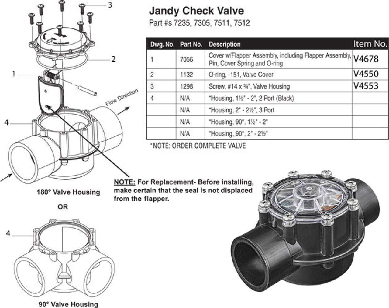 JANDY 7235 CHECK VALVE 11/2 JANDY 180°, 1½" 2" CHECK VALVE