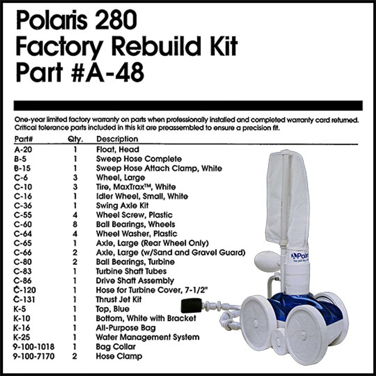 Polaris 280 Factory Rebuild Kit (#A48)