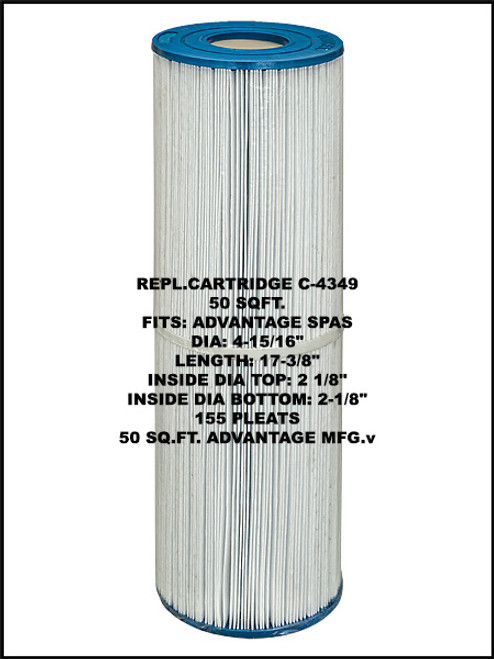 Replacement Filter Cartridge for Advantage Electric 50 - Replaces: Unicel: C-4349 - Filbur: FC-6310 - Pleatco: PAE50