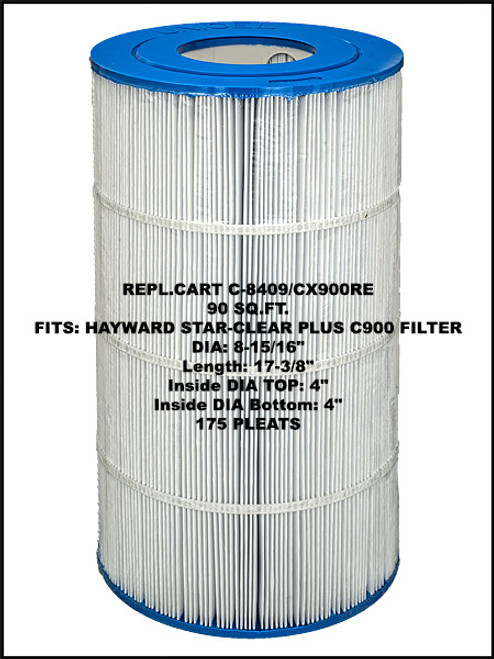 Replacement Filter Cartridge for Hayward Star-Clear Plus Star-Clear Plus C-900, Sta-Rite PXC-95 open w/molded gasket - Replaces: Unicel: C-8409 - Filbur: FC-1292 - Pleatco: PA90