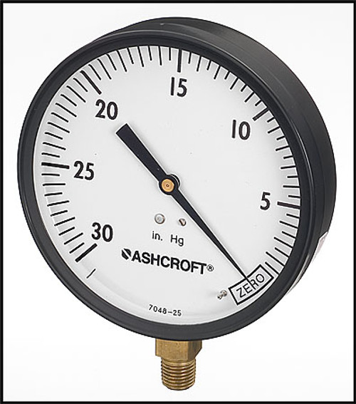 American Granby Inc. 4 1/2" Vacuum Gauge, 1/4" Bottom Mount, 0-30 HG (Black Steel Case) (#IPVG3045-4L)