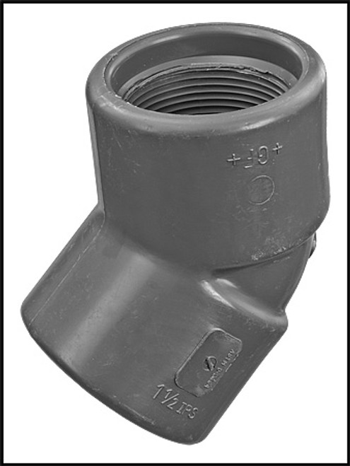 Lasco 1 1/2" 45 Degree Elbow PVC Pipe Fitting SCH 80 FPT X FPT (#819-015)