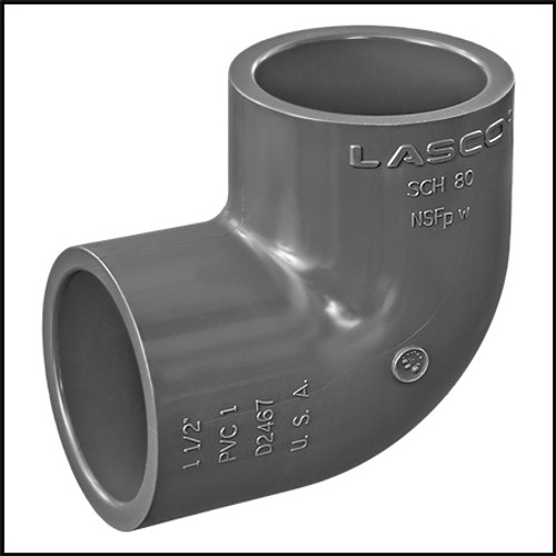 LASCO PVC #806-015 - ELBOW 90 DEGREES SCH 80 1-1/2" SLIP